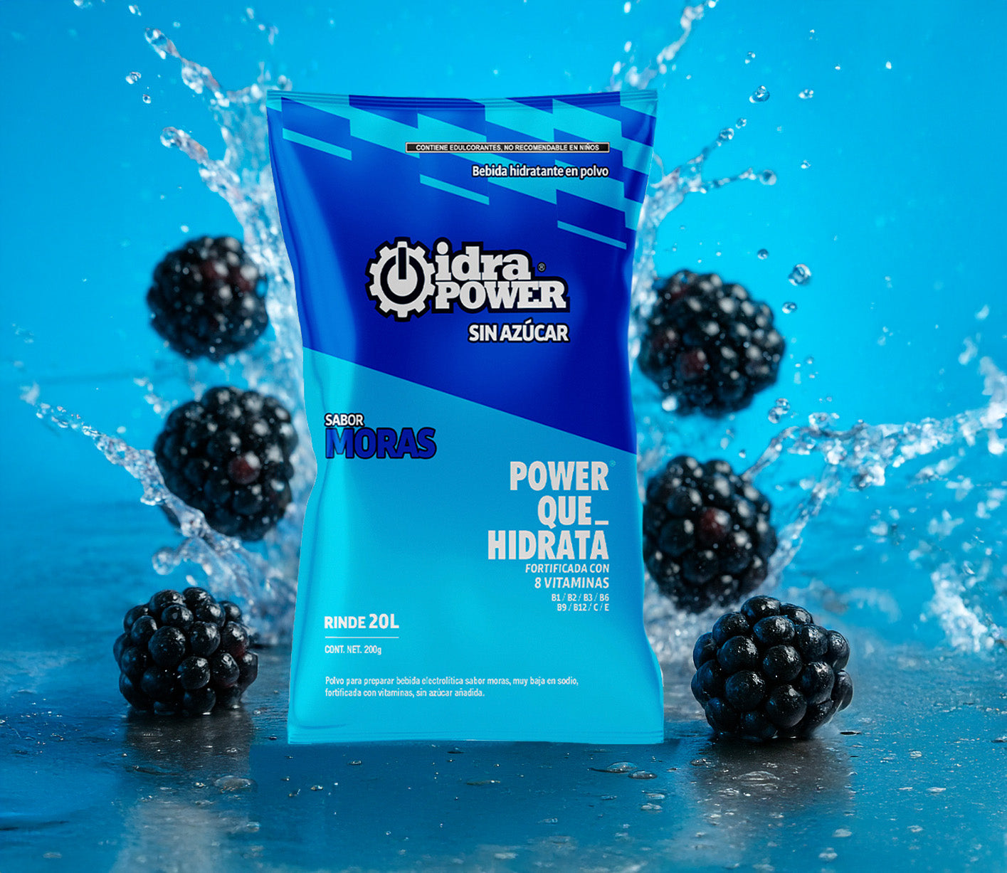 Caja de Bebida Hidratante en Polvo Sin Azúcar Sabor Moras Rinde 20L