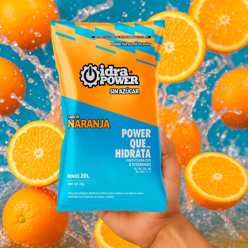 Caja de Bebida Hidratante en Polvo Sin Azúcar Sabor Naranja Rinde 20L