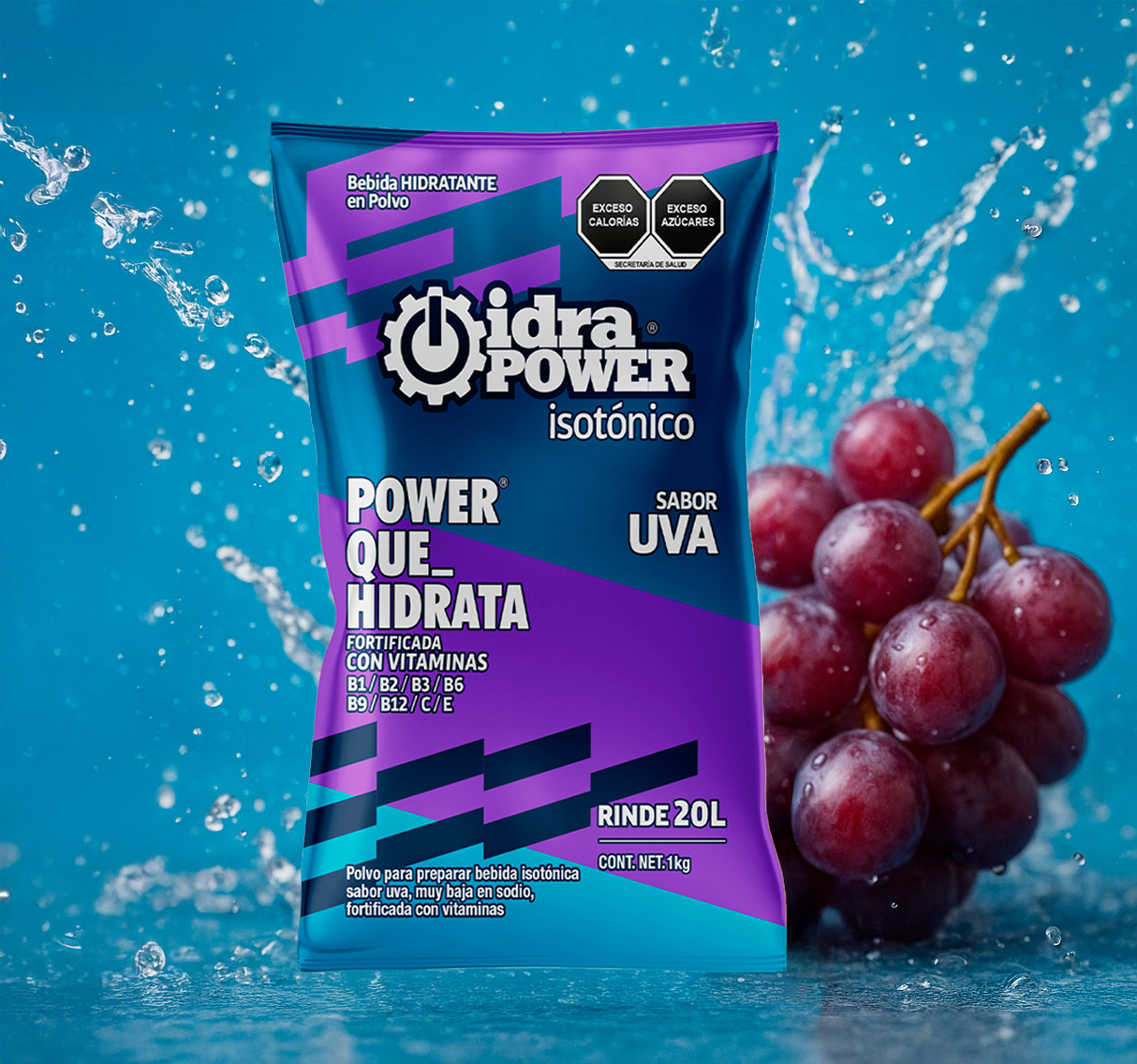 Caja de Bebida Hidratante en Polvo Isotónica Sabor Uva Rinde 20L